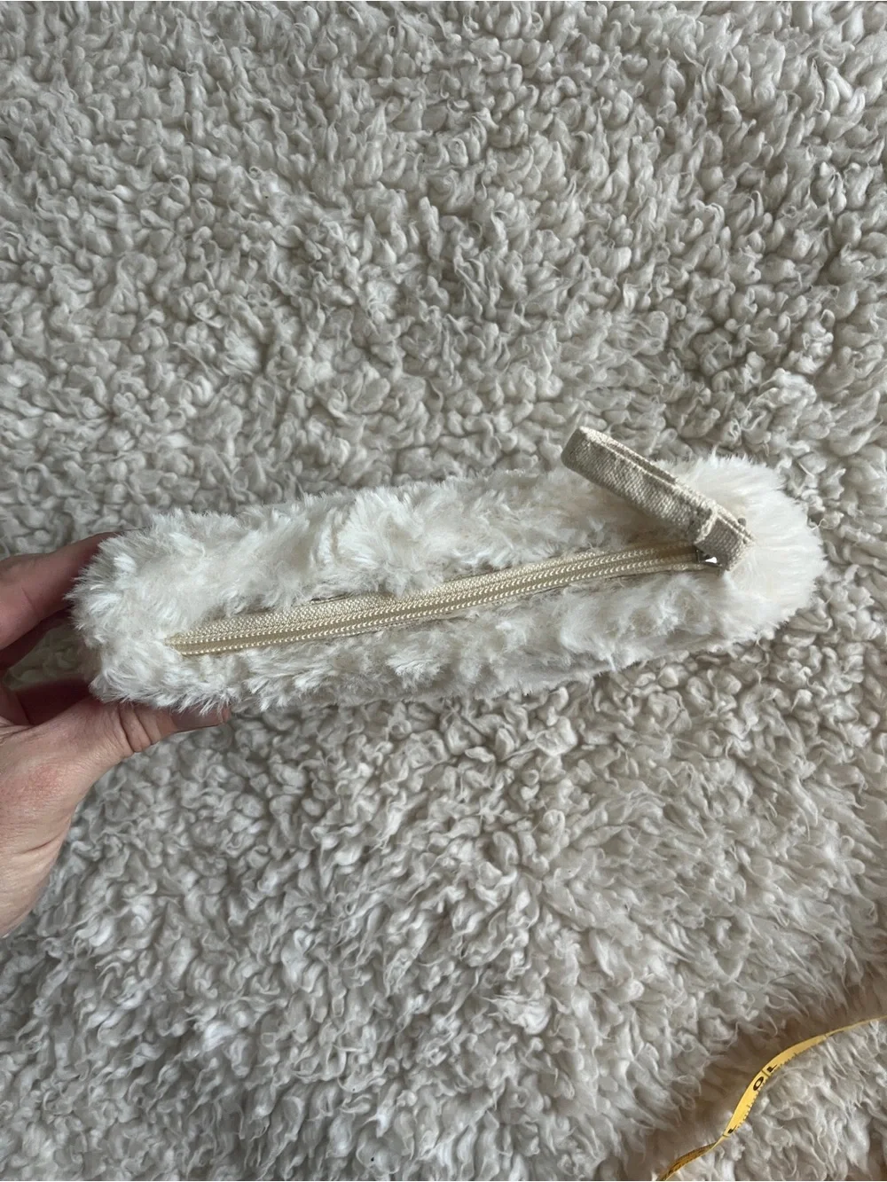 Plush Faux Fur Zip Pouch - Cream